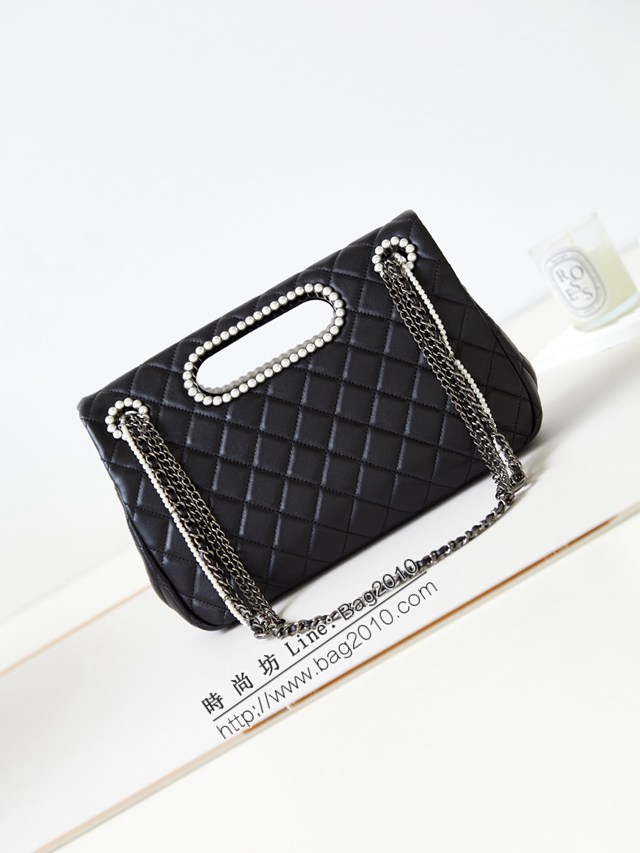Chanel專櫃新款23A鏈條女包 香奈兒重工珍珠黑色鏈條肩背包AS4221 djc6564